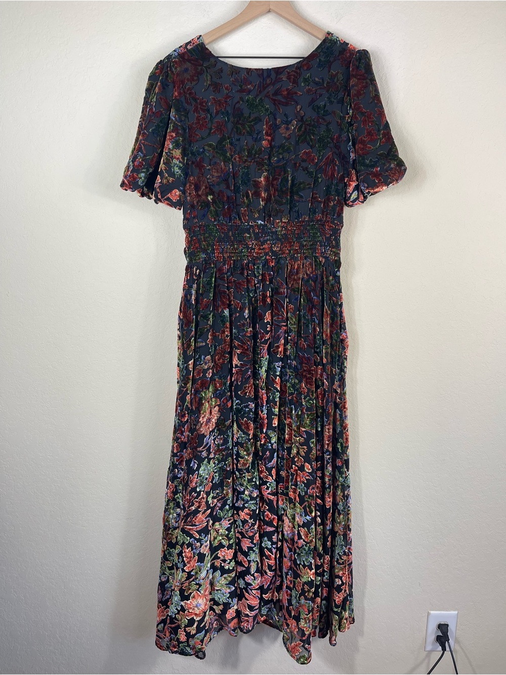 By Anthropologie Katerina Button-Front Burnout Velvet Floral Midi Dress US 16 - Picture 9 of 11
